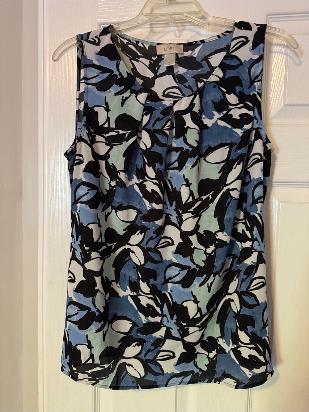 LOFT Floral Sleeveless Shell Top - Blue, Black, White